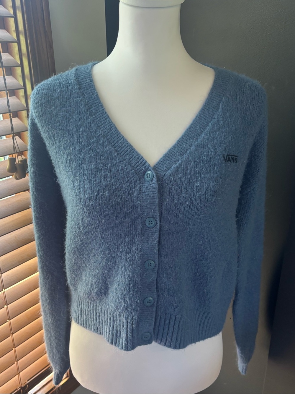 Vans Soft Fuzzy Blue V-Neck Button Cardigan XS